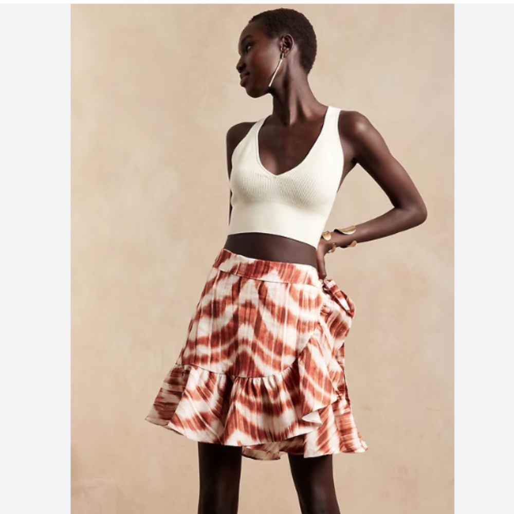 Banana Republic Linen Wrap Zebra Rust Colored Skirt Size XL